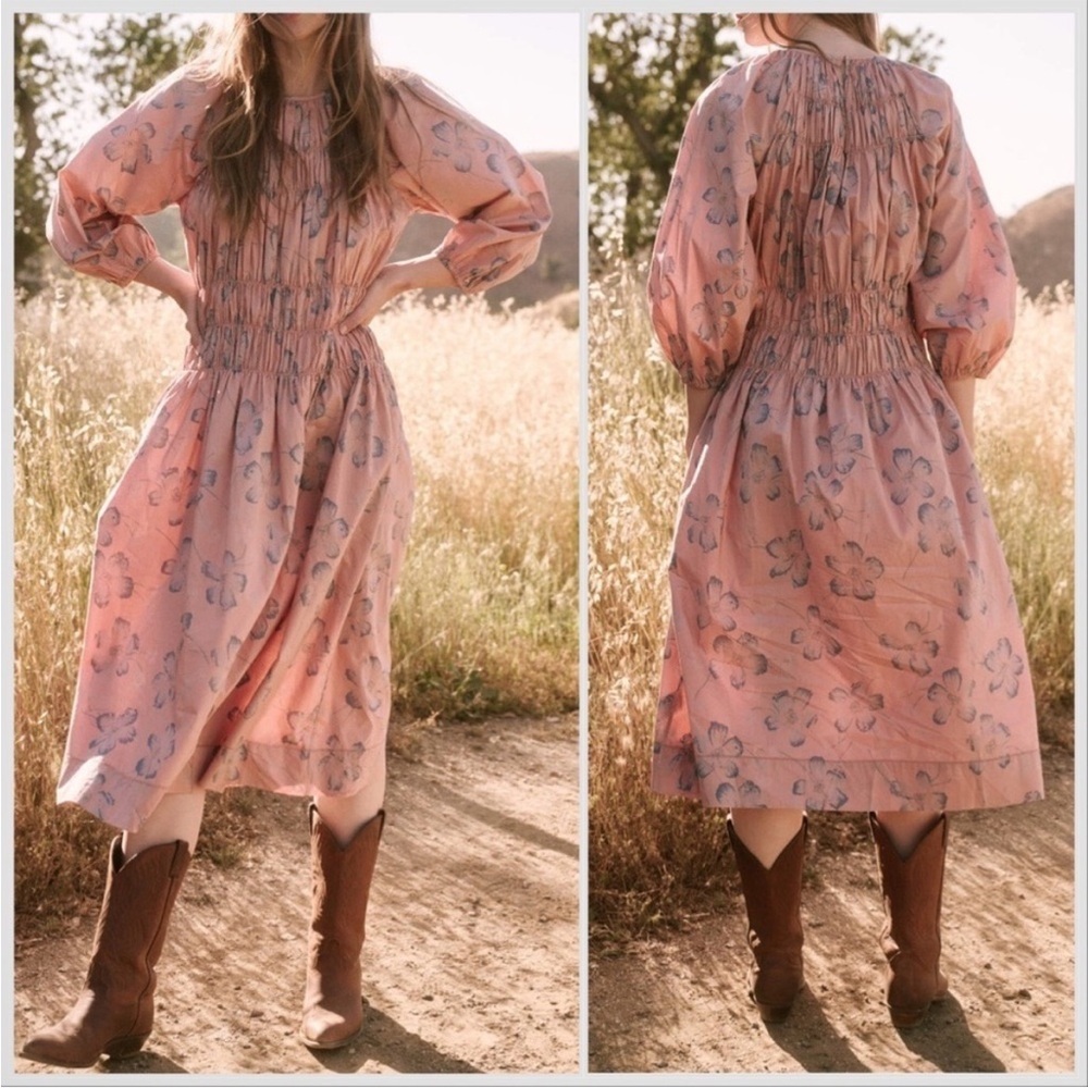 THE GREAT The Cobblestone Dress Vintage Petal Print Pink Blue Floral Sz M